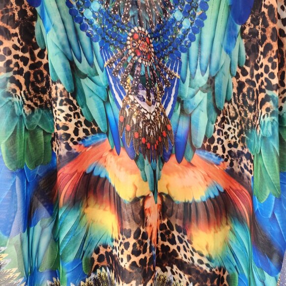 Janice Apparel Sheer Kaftan Poncho Swim Cover Bird Print Toucan Kimono OS - Picture 4 of 7